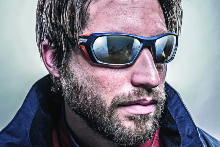 Man dressed for cold weather expedition wearing Liberty Sport eyeglass frames.