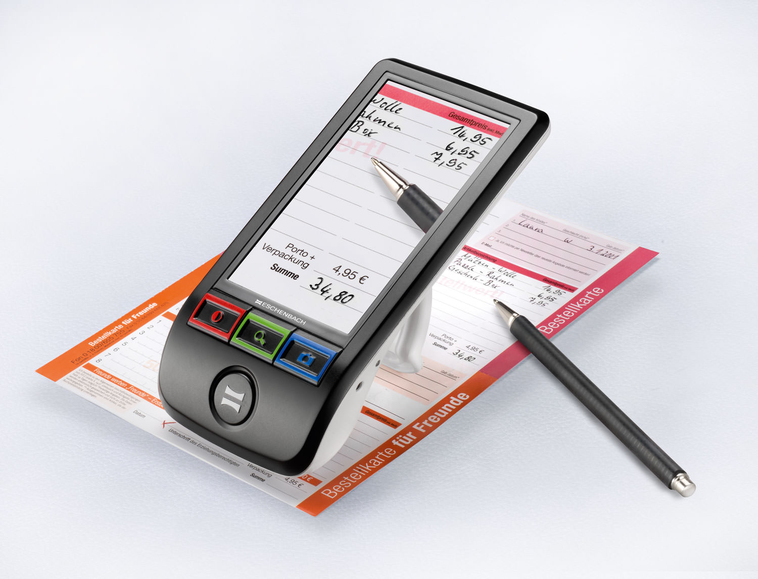 SmartLux Digital on its stand magnifying a receipt.
