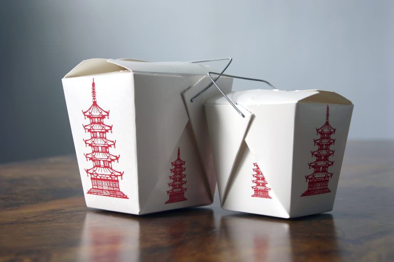 Two Chinese takeout boxes.