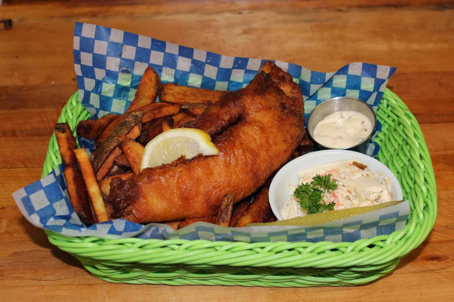 Beer-battered fish and chips by Cat's Fish & Chips.